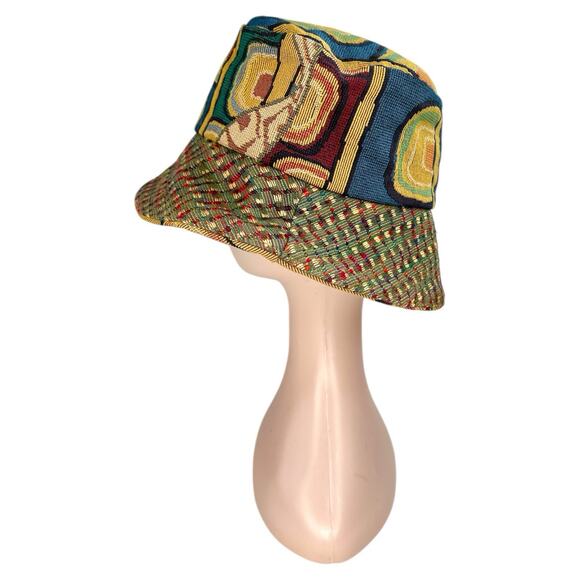 Vintage 1990s Abstract Sofa Print Tapestry Bucket Hat Size M Retro Streetwear - Picture 2 of 7
